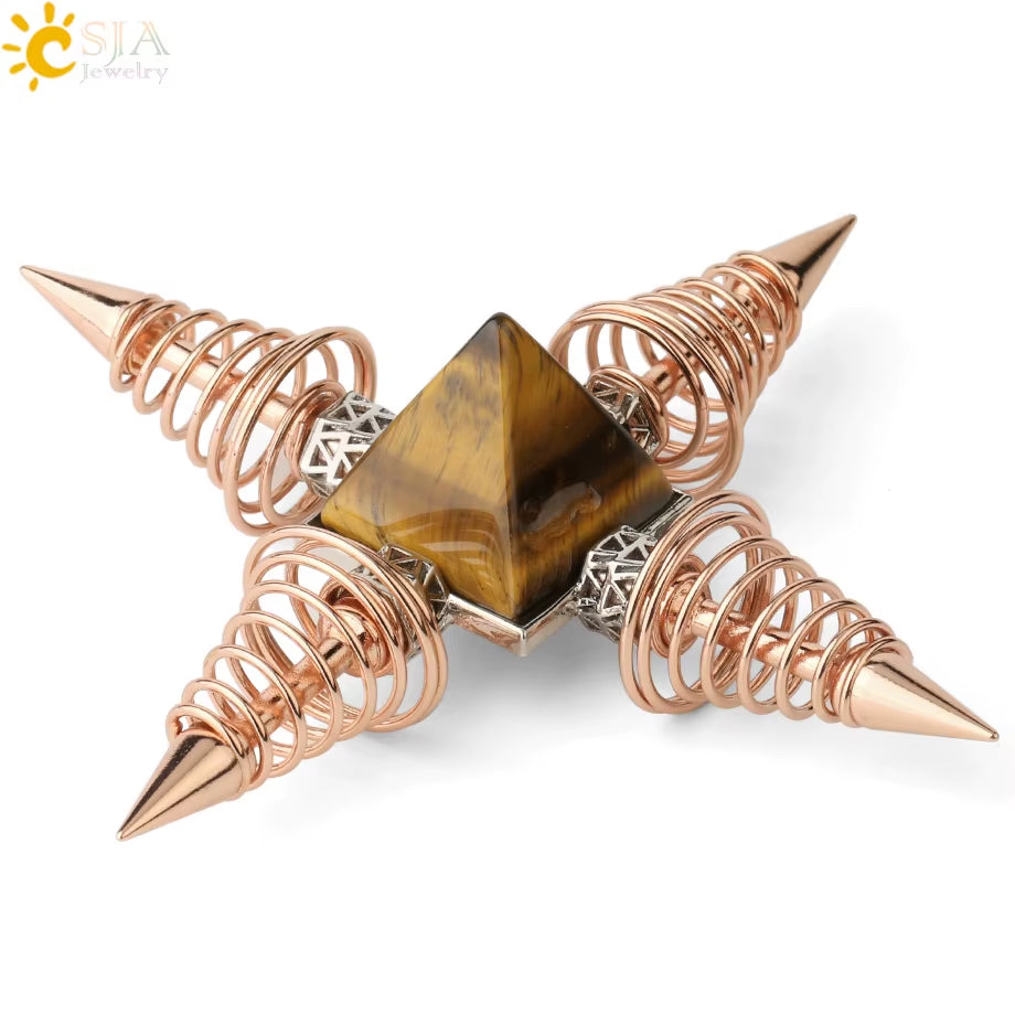 Energie-Pyramide aus Natursteinen – Orgonit Chakra Generator mit Kristallen, 4-Spiralen Pendel, Reiki Heilung & Meditation