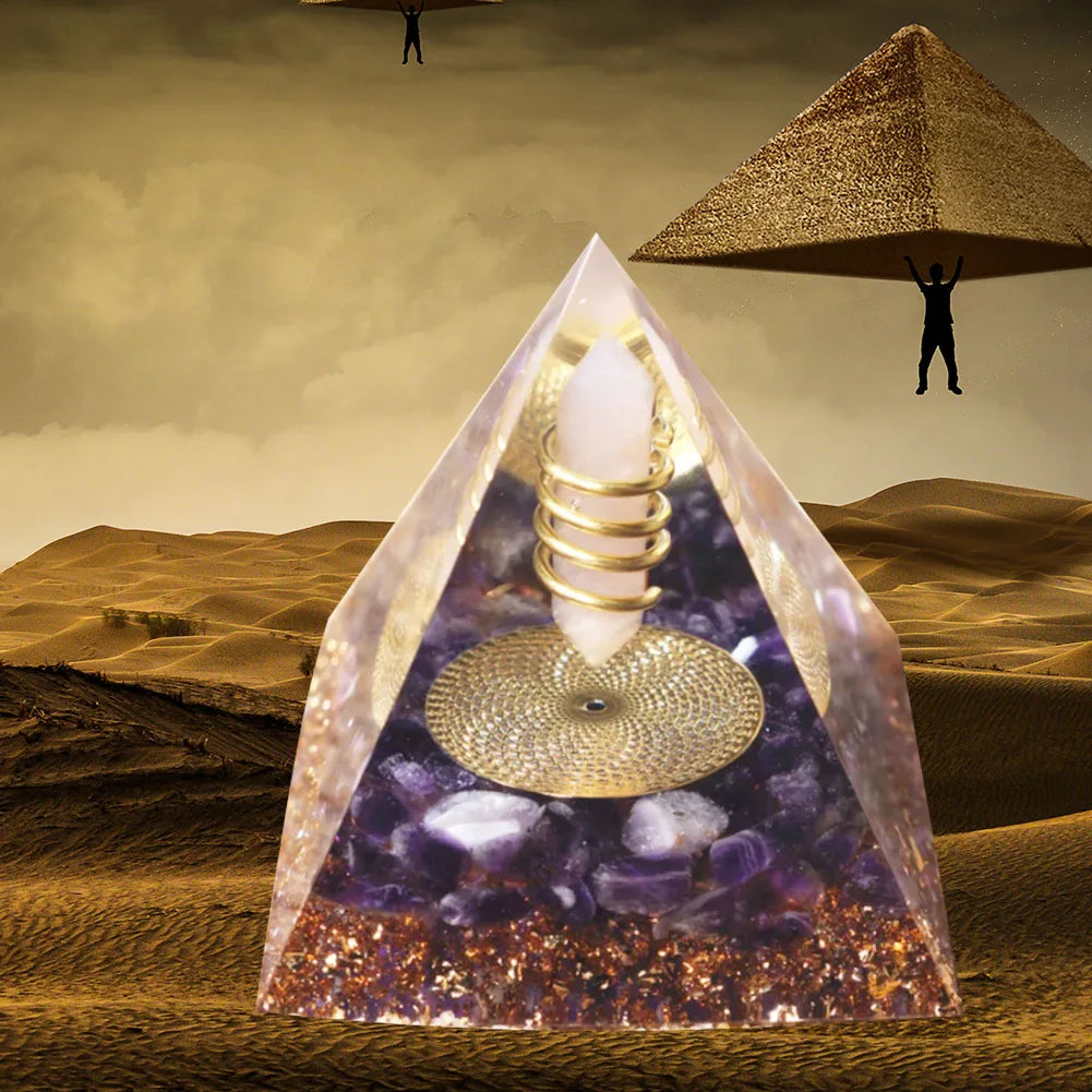 Orgonit Pyramide – Amethyst & Peridot Kristalle, Energie-Generator für Meditation, Reiki, Chakra-Heilung & Schutz