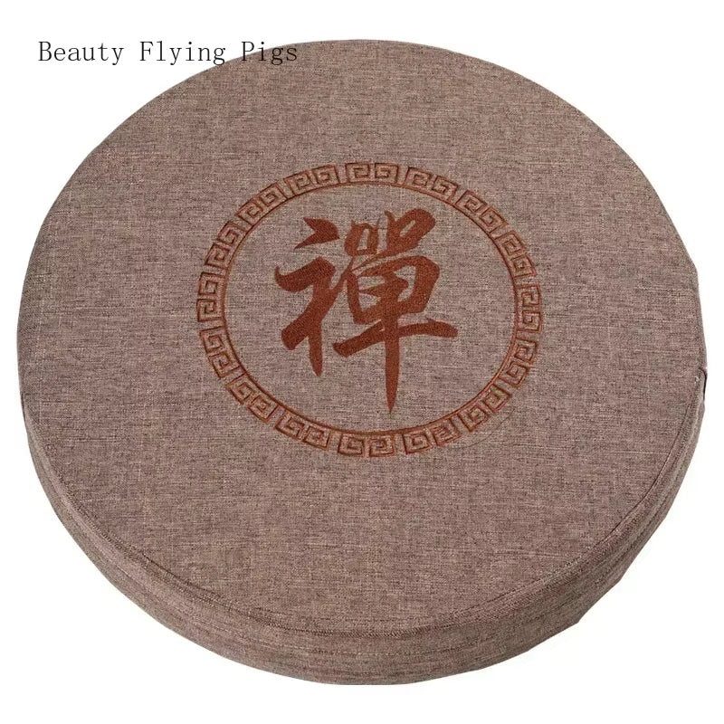 Runde Futon-Meditationsmatte aus Baumwolle & Leinen – besticktes Tatami Yogakissen, Daze Meditation