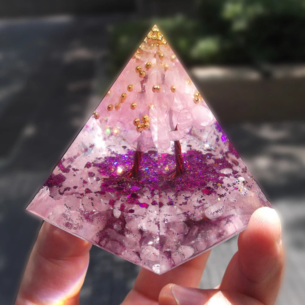 Orgonit Pyramide – Amethyst & Peridot Kristalle, Energie-Generator für Meditation, Reiki, Chakra-Heilung & Schutz