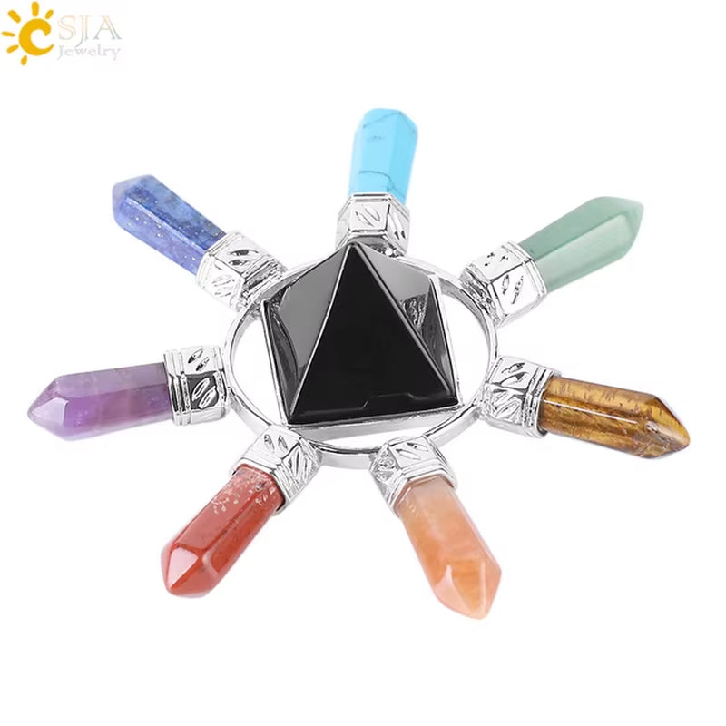 Energie-Pyramide aus Natursteinen – Orgonit Chakra Generator mit Kristallen, 4-Spiralen Pendel, Reiki Heilung & Meditation
