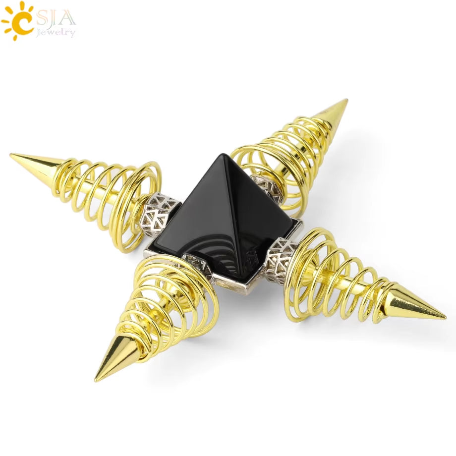 Energie-Pyramide aus Natursteinen – Orgonit Chakra Generator mit Kristallen, 4-Spiralen Pendel, Reiki Heilung & Meditation
