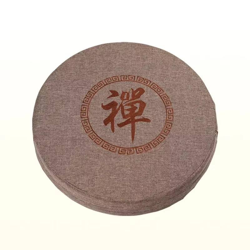 Runde Futon-Meditationsmatte aus Baumwolle & Leinen – besticktes Tatami Yogakissen, Daze Meditation
