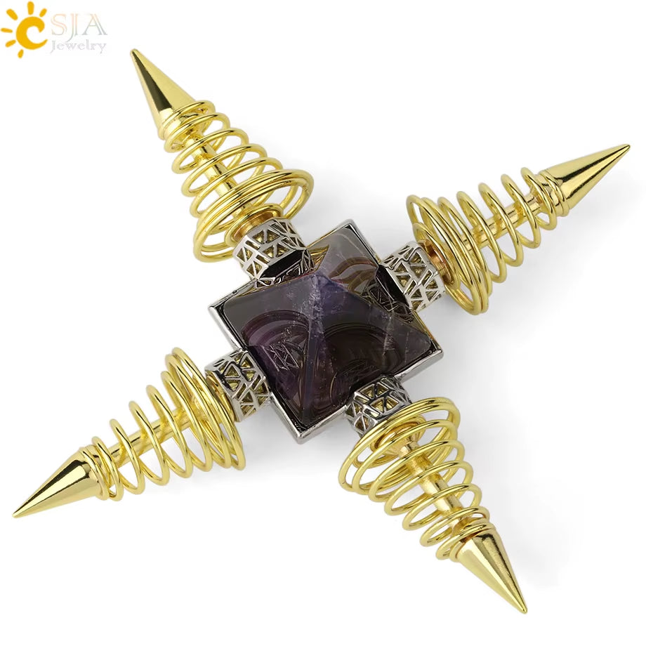 Energie-Pyramide aus Natursteinen – Orgonit Chakra Generator mit Kristallen, 4-Spiralen Pendel, Reiki Heilung & Meditation
