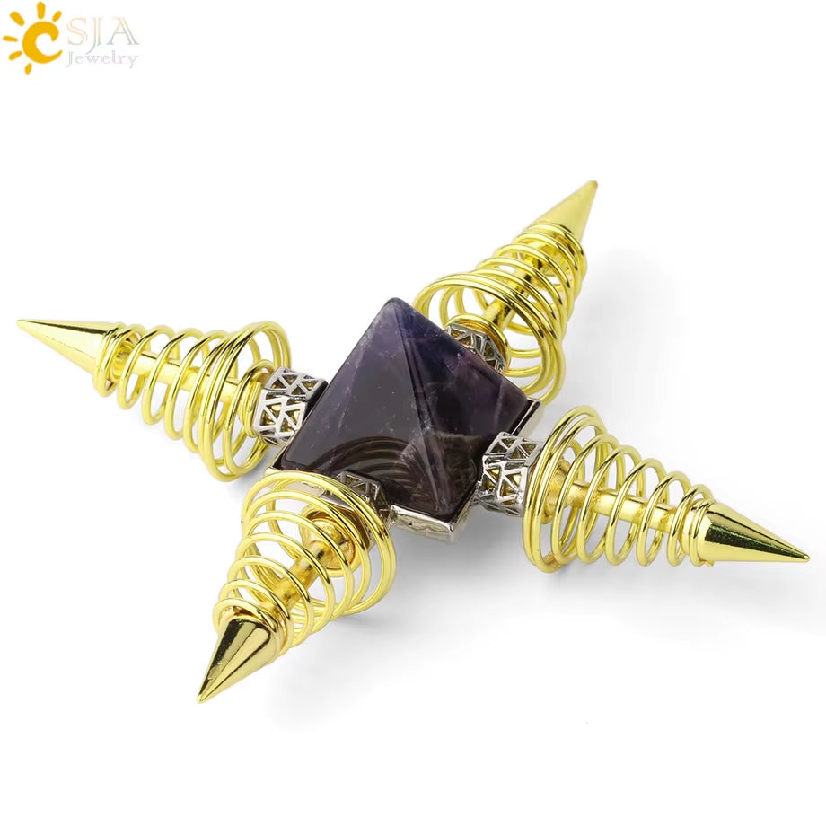 Energie-Pyramide aus Natursteinen – Orgonit Chakra Generator mit Kristallen, 4-Spiralen Pendel, Reiki Heilung & Meditation