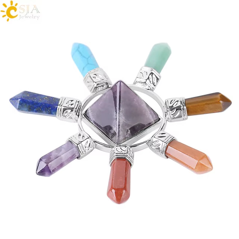 Energie-Pyramide aus Natursteinen – Orgonit Chakra Generator mit Kristallen, 4-Spiralen Pendel, Reiki Heilung & Meditation