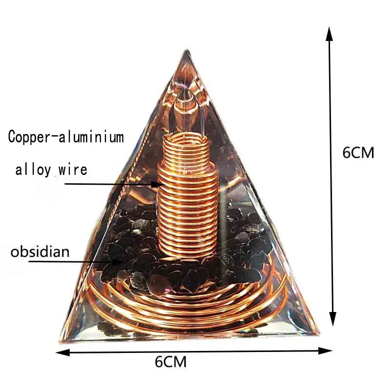 Spiralförmige Kupferdraht-Orgonit-Pyramide aus Obsidian – Heilenergie & Yoga-Meditations-Ornament
