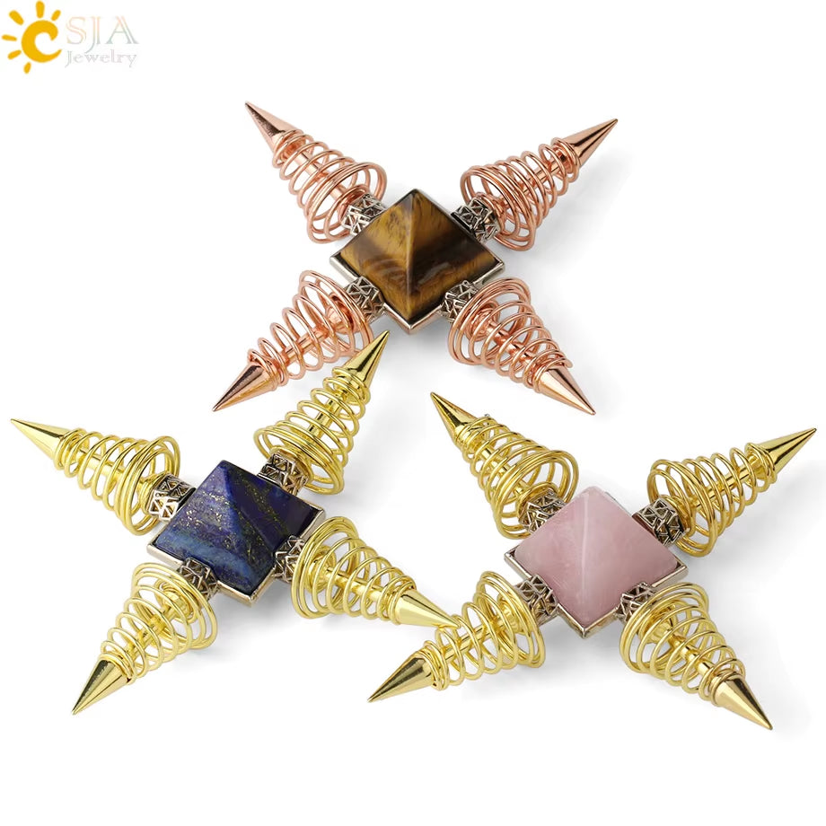 Energie-Pyramide aus Natursteinen – Orgonit Chakra Generator mit Kristallen, 4-Spiralen Pendel, Reiki Heilung & Meditation