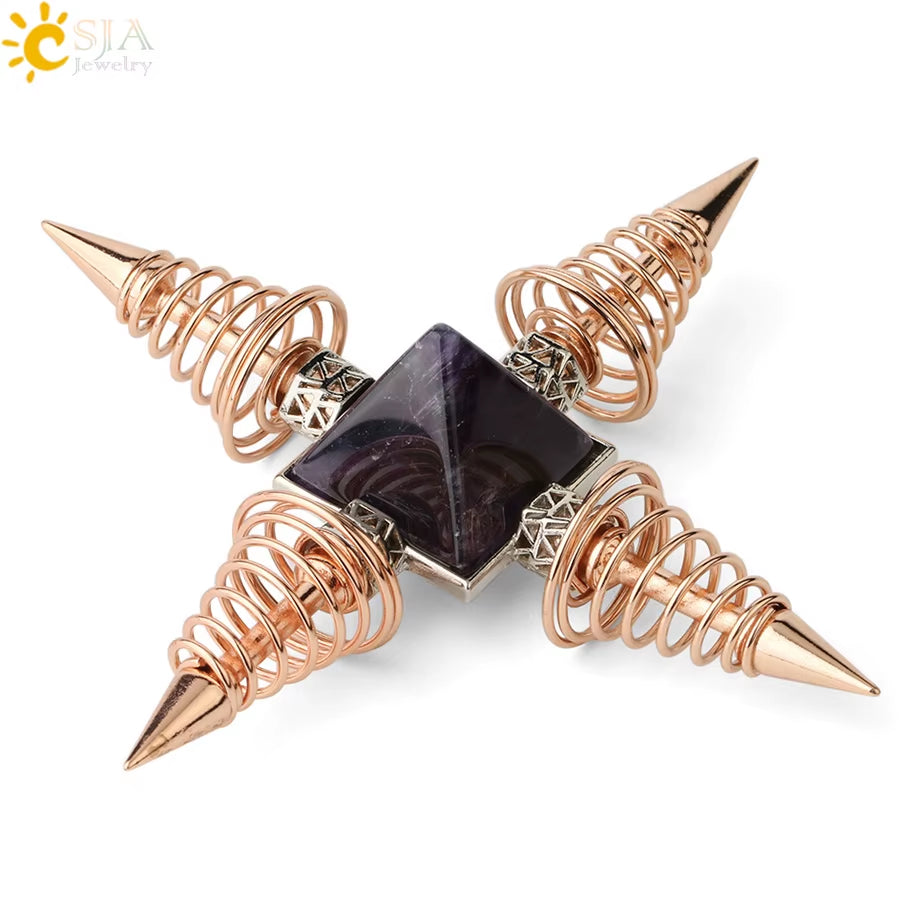 Energie-Pyramide aus Natursteinen – Orgonit Chakra Generator mit Kristallen, 4-Spiralen Pendel, Reiki Heilung & Meditation