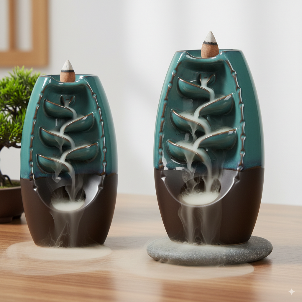 Keramik Backflow Räucherhalter – Wasserfall-Incense-Brenner für Aromatherapie & Wohnkultur