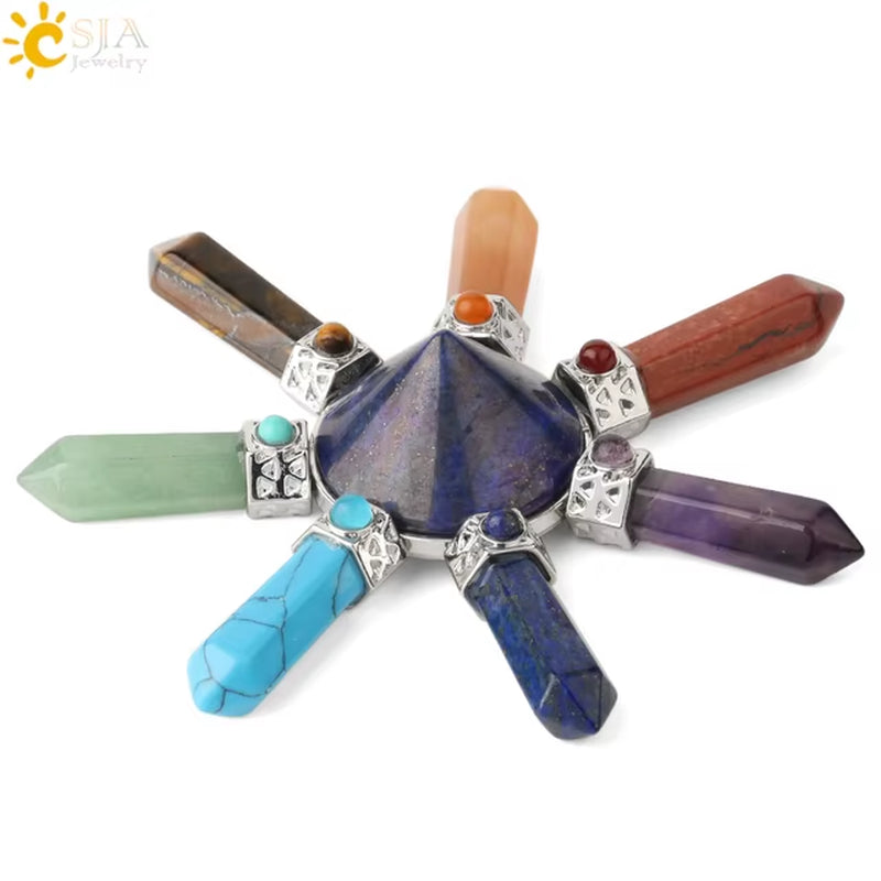 Energie-Pyramide aus Natursteinen – Orgonit Chakra Generator mit Kristallen, 4-Spiralen Pendel, Reiki Heilung & Meditation