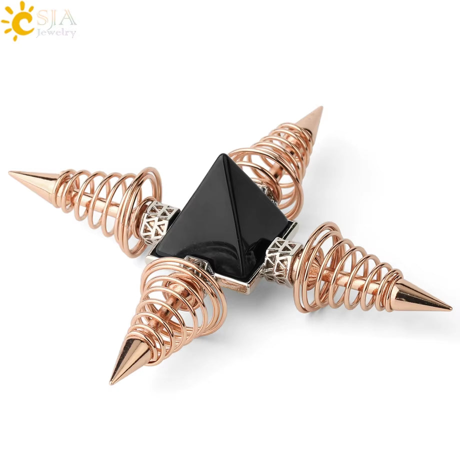 Energie-Pyramide aus Natursteinen – Orgonit Chakra Generator mit Kristallen, 4-Spiralen Pendel, Reiki Heilung & Meditation