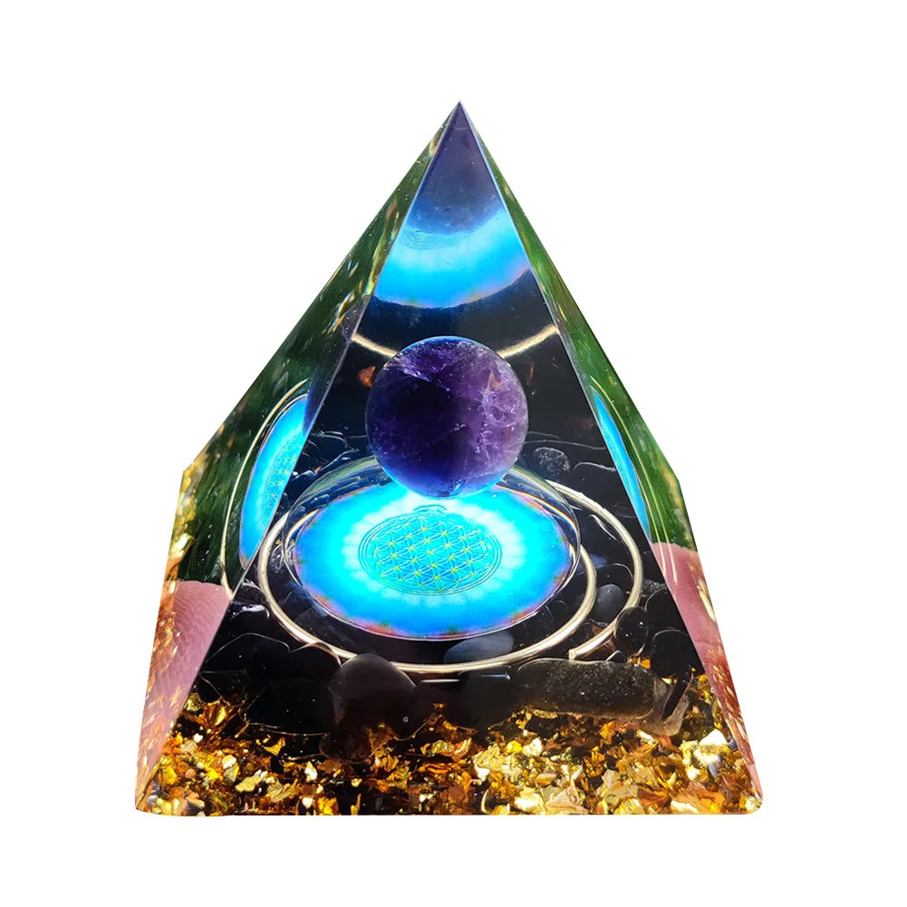 Orgonit Pyramide – Amethyst & Peridot Kristalle, Energie-Generator für Meditation, Reiki, Chakra-Heilung & Schutz