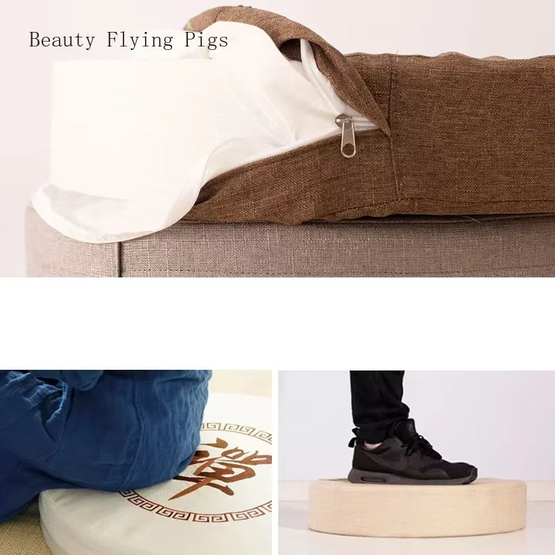 Runde Futon-Meditationsmatte aus Baumwolle & Leinen – besticktes Tatami Yogakissen, Daze Meditation