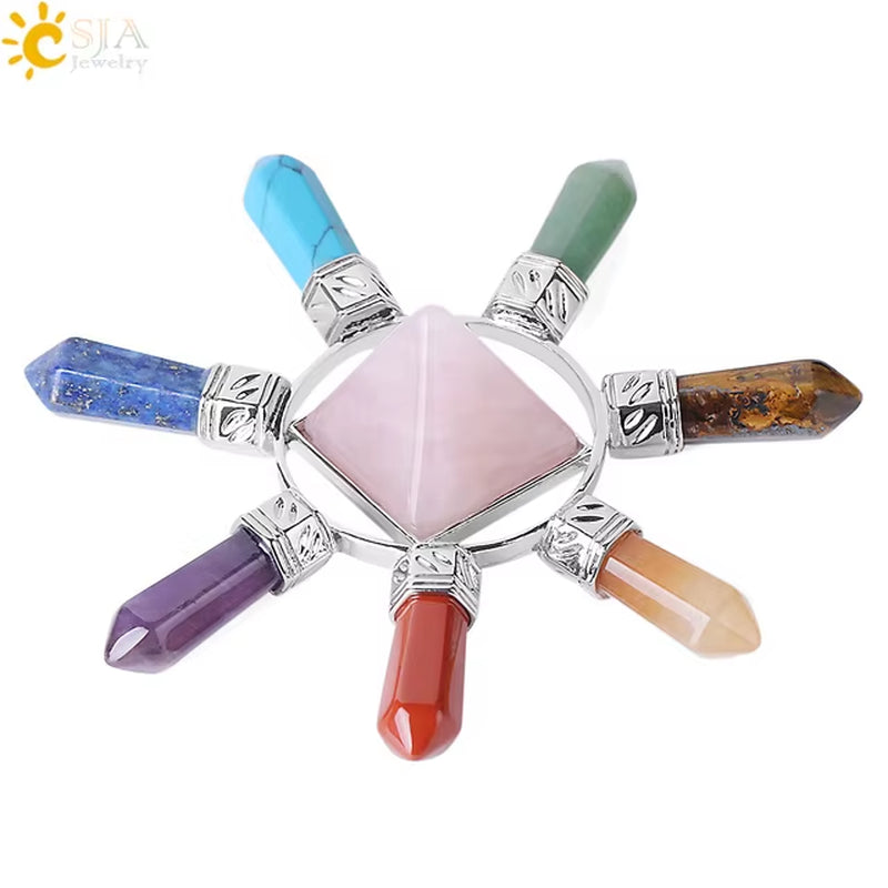 Energie-Pyramide aus Natursteinen – Orgonit Chakra Generator mit Kristallen, 4-Spiralen Pendel, Reiki Heilung & Meditation