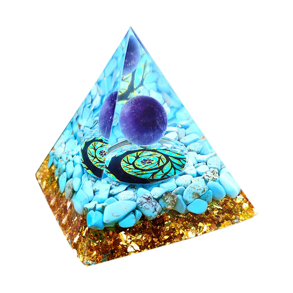 Orgonit Pyramide – Amethyst & Peridot Kristalle, Energie-Generator für Meditation, Reiki, Chakra-Heilung & Schutz