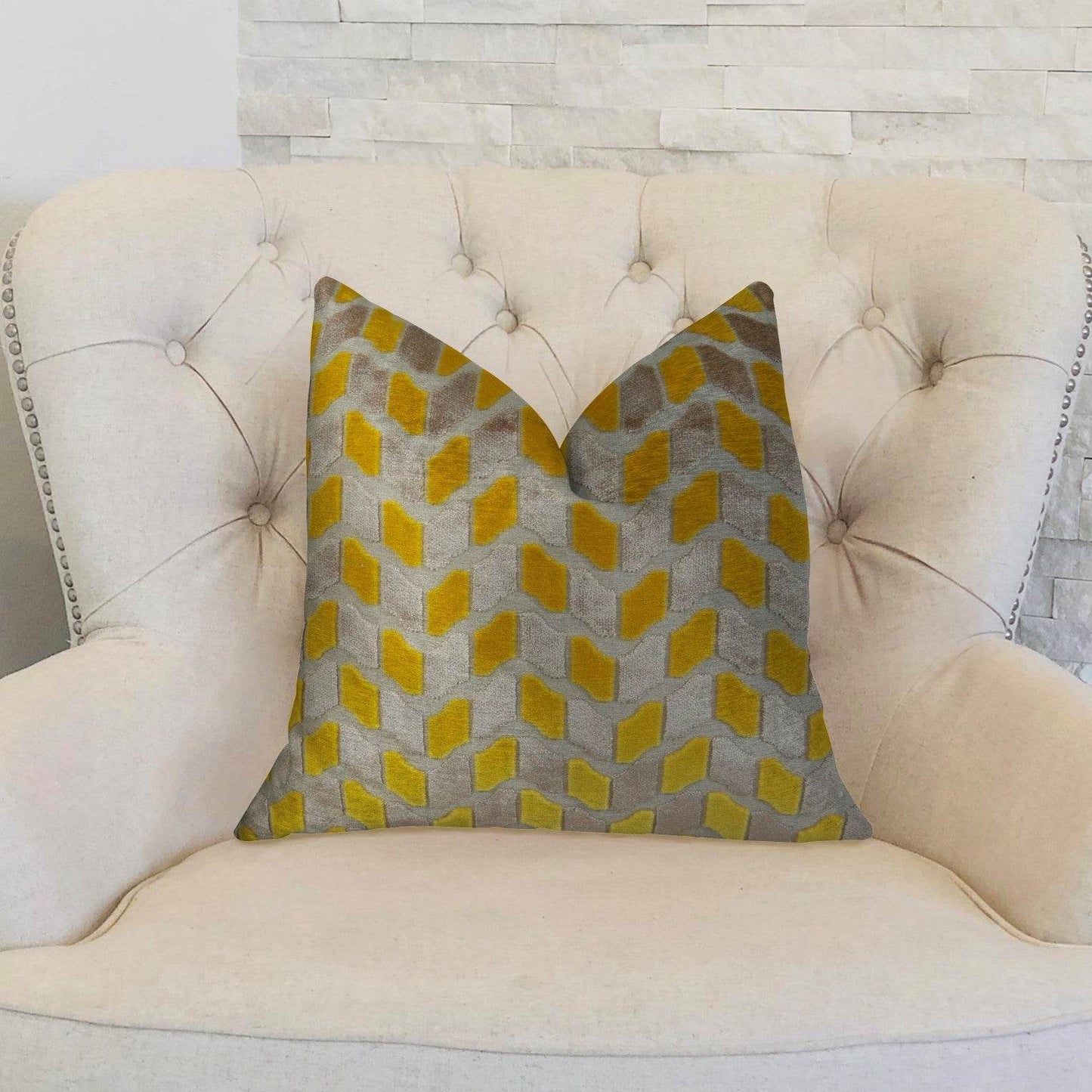Luxus-Kissen, handgefertigt in den USA – Kupfer & Taupe Jacquard, Gold Snow Design, doppelseitig mit hypoallergener Füllung