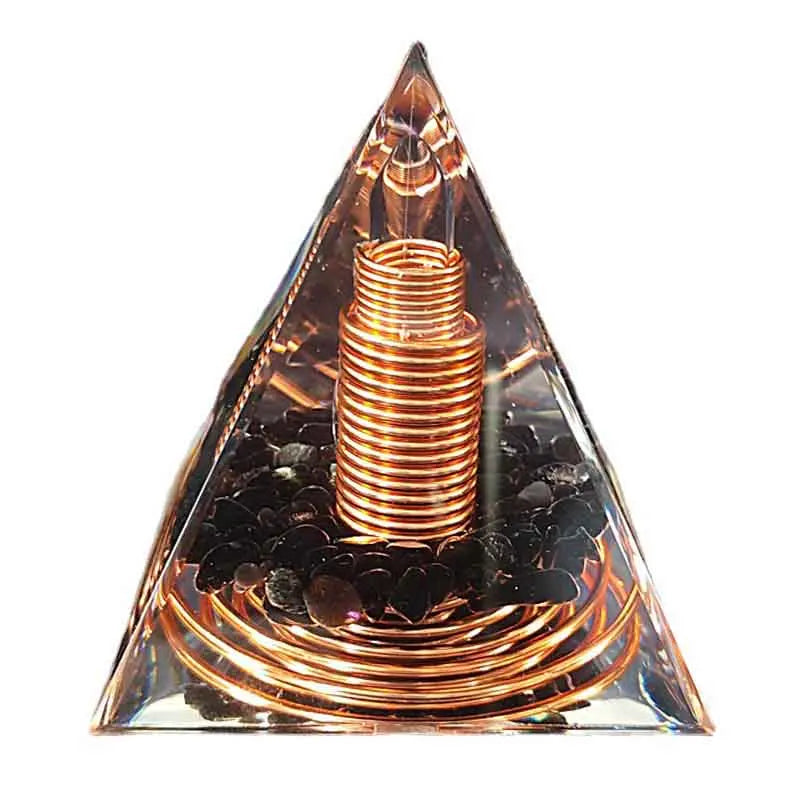 Spiralförmige Kupferdraht-Orgonit-Pyramide aus Obsidian – Heilenergie & Yoga-Meditations-Ornament