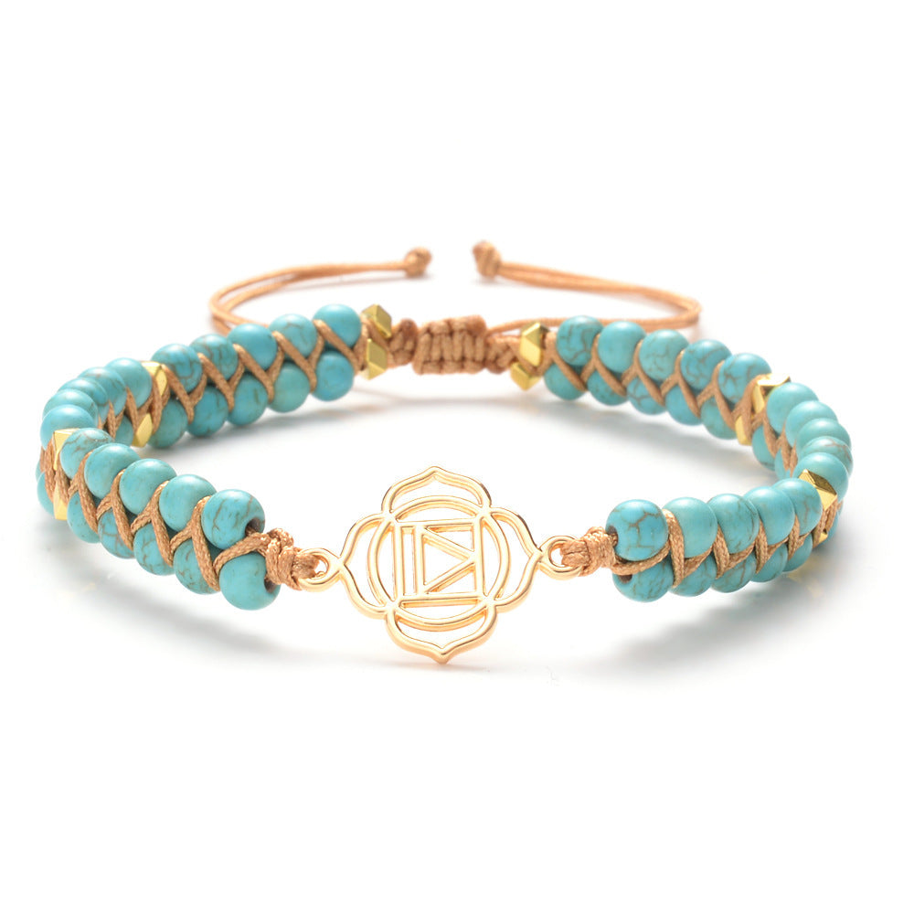 7-Chakren-Armband aus echter Türkis – Handgewebt, Spirituell, Unisex – Natürliches Meditationsarmband mit geometrischem Design