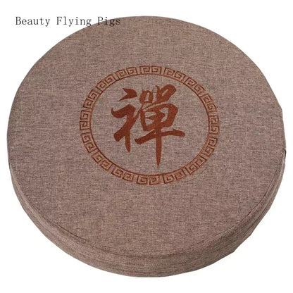 Runde Futon-Meditationsmatte aus Baumwolle & Leinen – besticktes Tatami Yogakissen, Daze Meditation