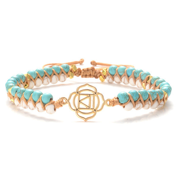 7-Chakren-Armband aus echter Türkis – Handgewebt, Spirituell, Unisex – Natürliches Meditationsarmband mit geometrischem Design