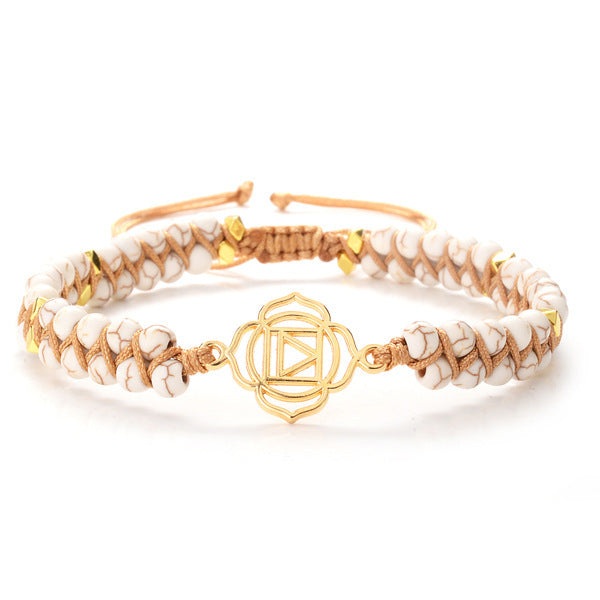 7-Chakren-Armband aus echter Türkis – Handgewebt, Spirituell, Unisex – Natürliches Meditationsarmband mit geometrischem Design
