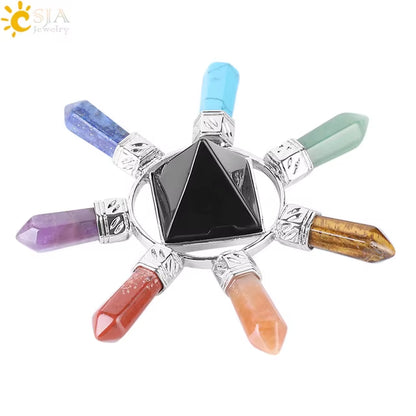 Energie-Pyramide aus Natursteinen – Orgonit Chakra Generator mit Kristallen, 4-Spiralen Pendel, Reiki Heilung & Meditation