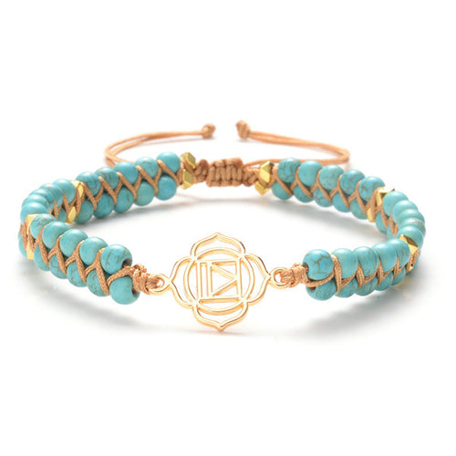 7-Chakren-Armband aus echter Türkis – Handgewebt, Spirituell, Unisex – Natürliches Meditationsarmband mit geometrischem Design