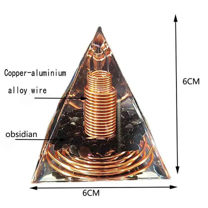 Spiralförmige Kupferdraht-Orgonit-Pyramide aus Obsidian – Heilenergie & Yoga-Meditations-Ornament