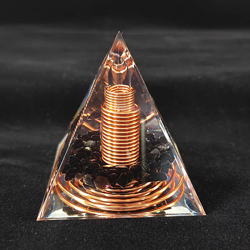 Spiralförmige Kupferdraht-Orgonit-Pyramide aus Obsidian – Heilenergie & Yoga-Meditations-Ornament
