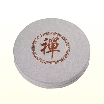 Runde Futon-Meditationsmatte aus Baumwolle & Leinen – besticktes Tatami Yogakissen, Daze Meditation