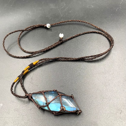 Labradorit-, Mondstein- & Sonnenstein-Anhänger – Naturstein-Schmuck für spirituelle Meditation & Divination, Halskette